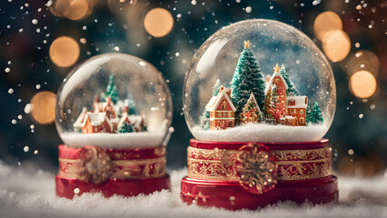 House in snow globe, Christmas Background