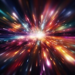 Naklejka premium A stunning explosion of vibrant, colorful light beams, creating a mesmerizing effect of speed and motion in a space-like environment.