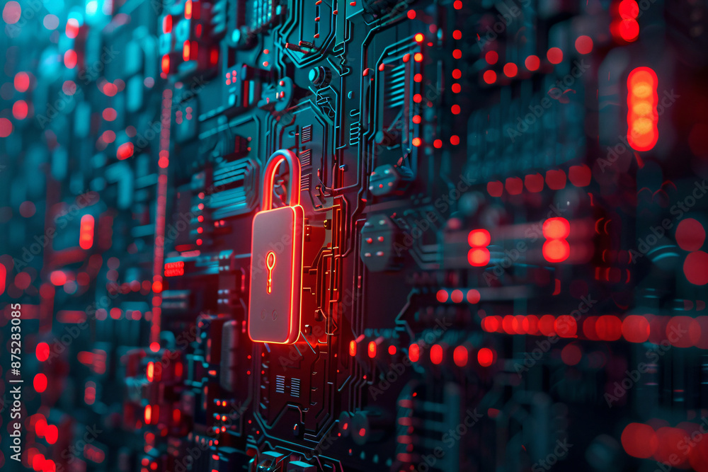 Aufkleber cybersecurity software, firewalls, and encryption for sensitive data.
