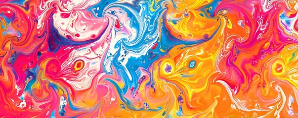 Colorful and dynamic marbling background with swirling patterns and bright color splashes, traditional ephorata silk style.