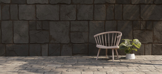 Modern chairs and round table On the floor and walls 3D illustrations