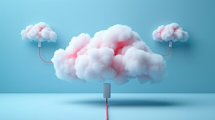 A striking illustration featuring a glowing network cable plugged into a vibrant mass of clouds, symbolizing the seamless connection to cloud storage services.