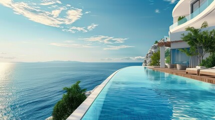 Fototapeta premium Luxury Villa Infinity Pool Overlooking Sea