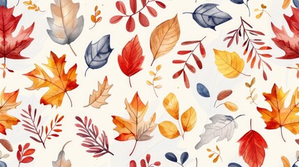 Obraz premium Hand drawn seamless autumn pattern with colorful foliage