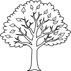 Obraz premium fall tree outline coloring book page line art illustration digital drawing