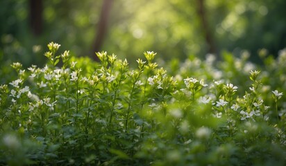 Sunlit wildflowers in a lush green meadow outdoors