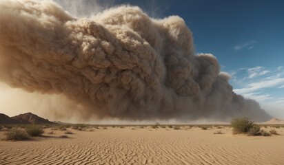 Massive sandstorm approaching across the desert landscape