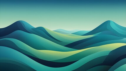 An abstract landscape with sweeping curved lines and gradient blue and green colors