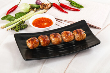 Thai grilled round skewer satay