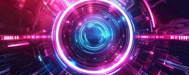 Obraz premium Futuristic winners badge with holographic interface, Cyberpunk, Neon colors, High detail, Digital illustration