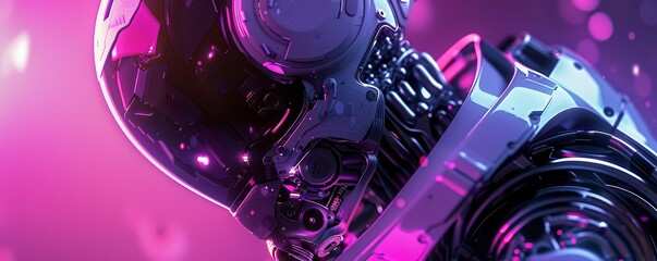 Futuristic silver robot with metallic finish and neon highlights, Cyberpunk, Cool tones, High detail, Digital art