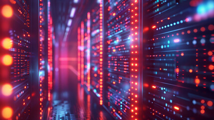 Obraz premium Abstract Data Center: Visual representation of a futuristic data center with servers and storage units. 