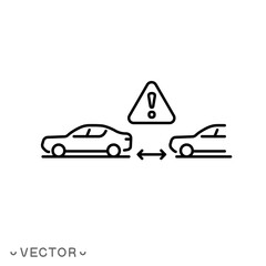 distance between cars icon, car security, road safety, thin line symbol isolated on white background, editable stroke eps 10 vector illustration