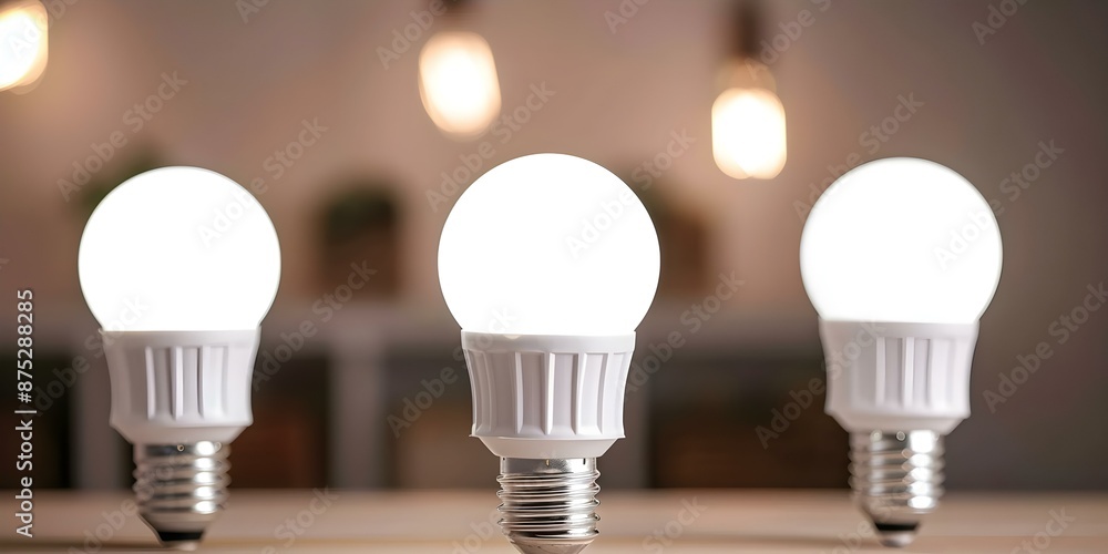 Aufkleber how visual led bulbs and programmable thermostats help save energy by reducing consumption. concept 