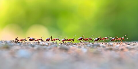 Ants in a coordinated line, working together to forage or evade danger. Concept Animal Behavior, Insect Society, Cooperative Foraging, Teamwork, Communication