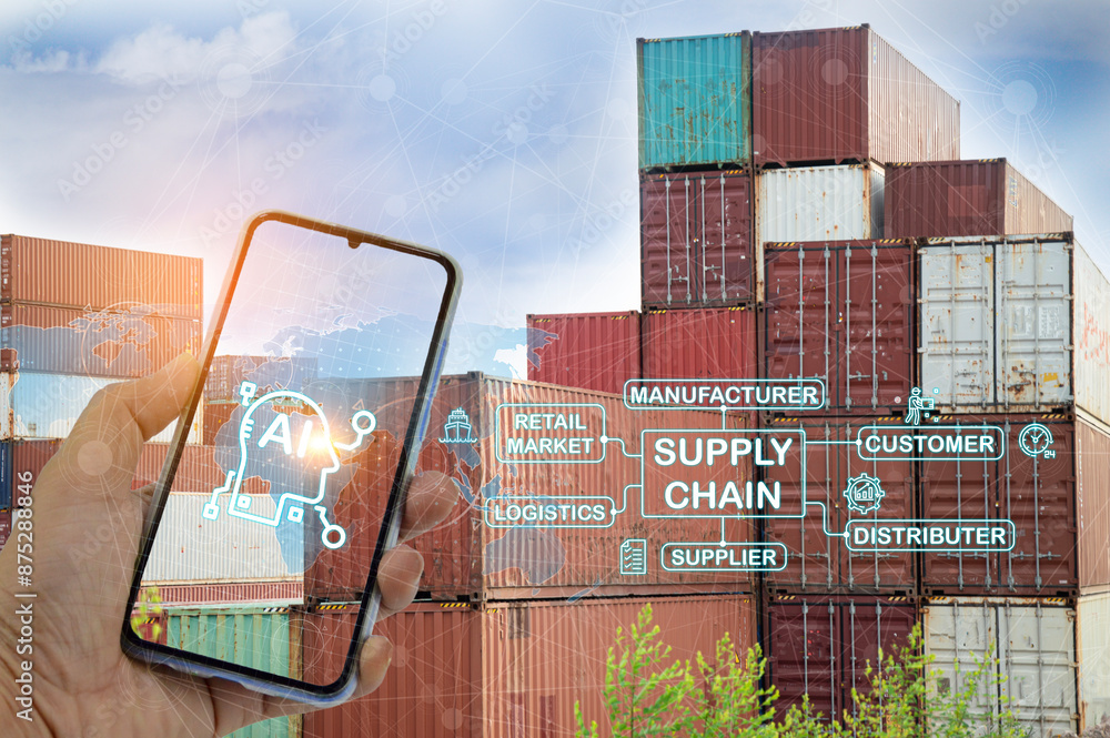 Poster concepts of using ai systems in freight transport technology warehouse management with artificial in