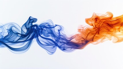Fototapeta premium An indigo and orange smoke burst, swirling together on a white background, creating a bold and striking visual effect.