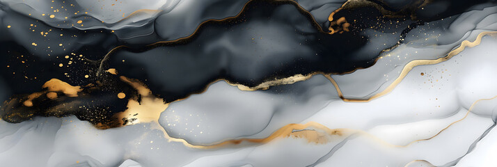 Fototapeta premium Elegant Abstract Swirls with Gold Glitter on Marble Texture