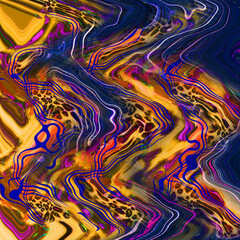 Fototapeta premium Combination textile collage pattern of wave and lines colored leopard snake tiger textures