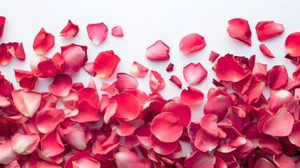 Scattered Rose Petals on a White Background for Romantic Design