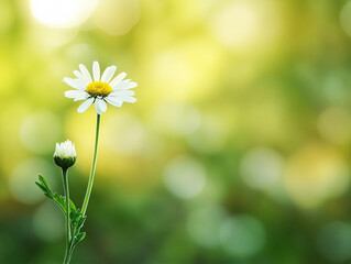 Delicate white daisy in a green meadow, symbol of purity and nature's beauty