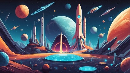 Obraz premium space age soiree flat banner theme