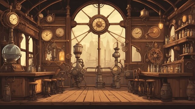 steampunk saloon flat banner theme