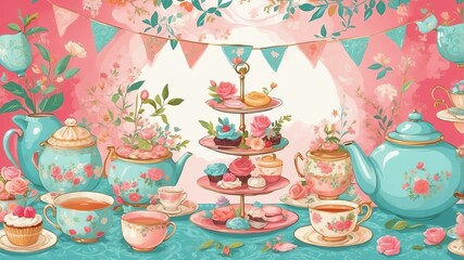 whimsical tea party flat banner theme
