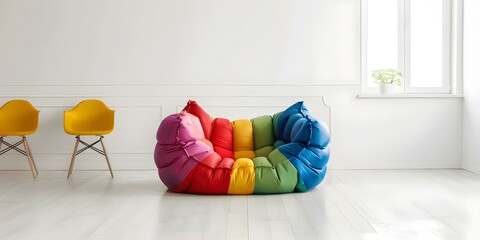 Vibrant inflatable armchair in a contemporary white living space. Concept Inflatable Furniture, Interior Design, Modern Living Spaces, Vibrant Decor