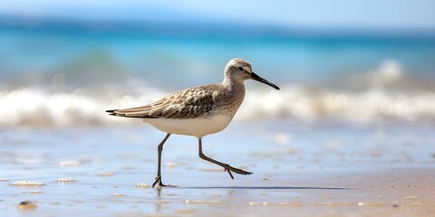 Sandpiper bird A skilled forager with long legs and bill on the beach. Concept Wildlife photography, Bird watching, Coastal ecosystems, Animal behavior, Nature conservation