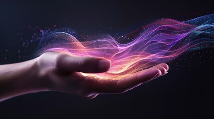 A hand outstretched, catching a burst of vibrant, swirling energy. The abstract image evokes concepts of power, potential, and innovation.