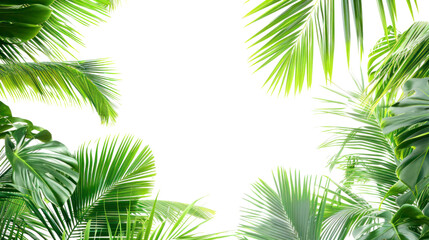 Coconut palm tree leaves isolated on white, perfect for summer concepts.