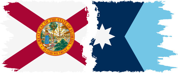 Minnesota 2924 and Florida states grunge brush flags connection vector