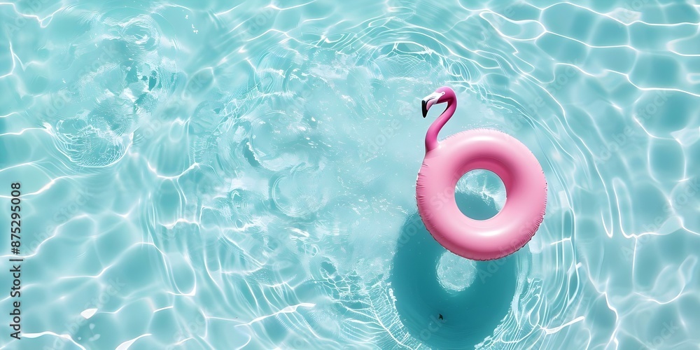 Poster pink flamingo float casting a shadow in pool from above. concept flamingo float, poolside shadow, ae