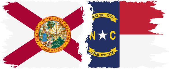 North Carolina and Florida states grunge brush flags connection vector