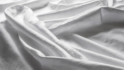 Elegant, Wrinkled White Linen Fabric Close-Up - Soft and Smooth Texture Background, Perfect for Bedding, Textile, or Interior Design Concepts