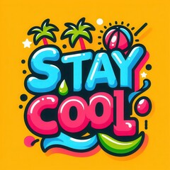 stay cool - text poster design with illustrations - trendy colorful graphic - summer concept - motivational and inspirational slogan quote