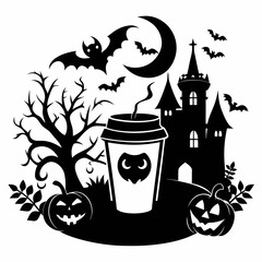 gothic coffee halloween black vector silhouette