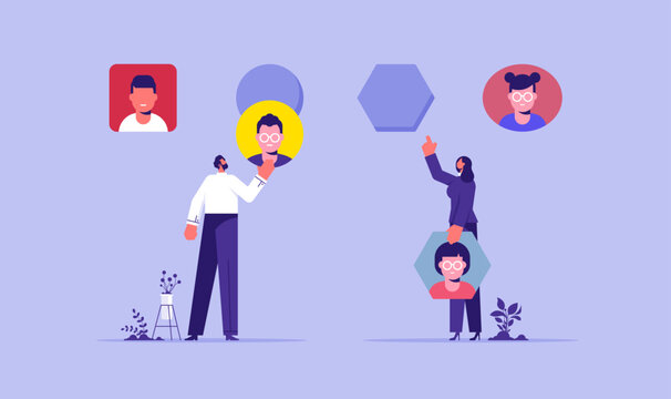 Put the man on the right job concept, team management for success or best productivity, Matching employees with correct roles, business team putting employees to fit into various slots