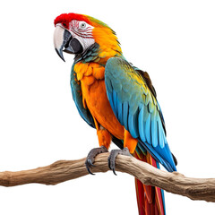 Obraz premium Macaw parrot on a branch isolated on transparent background