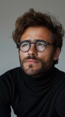 Thoughtful Man Glasses Portrait Contemplative Expression Stylish Hair