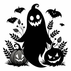 Spooky Ghost  Floral Halloween Pumpkins,halloween vector