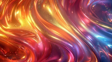 Abstract, colorful, swirling, and flowing liquid metal background.