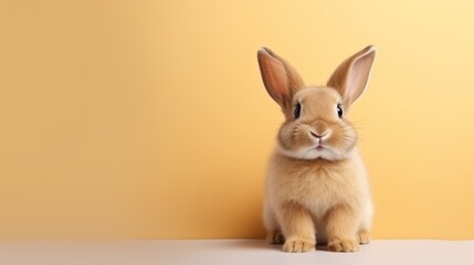 Obraz premium cute animal pet rabbit or bunny brown color smiling and laughing isolated with copy space for easter background, rabbit, animal, pet, cute, fur, ear, mammal, background, celebration, generate by AI