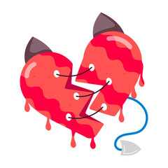 Graffiti art of stitched evil heart with horns 

