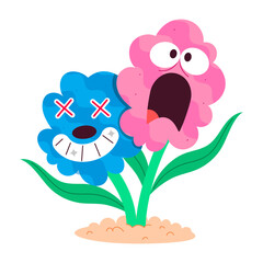 Cartoon style sticker of crazy smileys with funny expressions 

