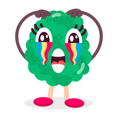 Cute cartoon mascot with rainbow eyes and shocked face expression

