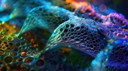 Detailed microscopic view of plant cells illuminated by dynamic lighting