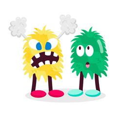 A comic style sticker of cute monsters with weird expressions 

