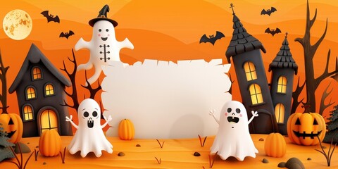 Halloween Celebration with Ghosts and Haunted Houses